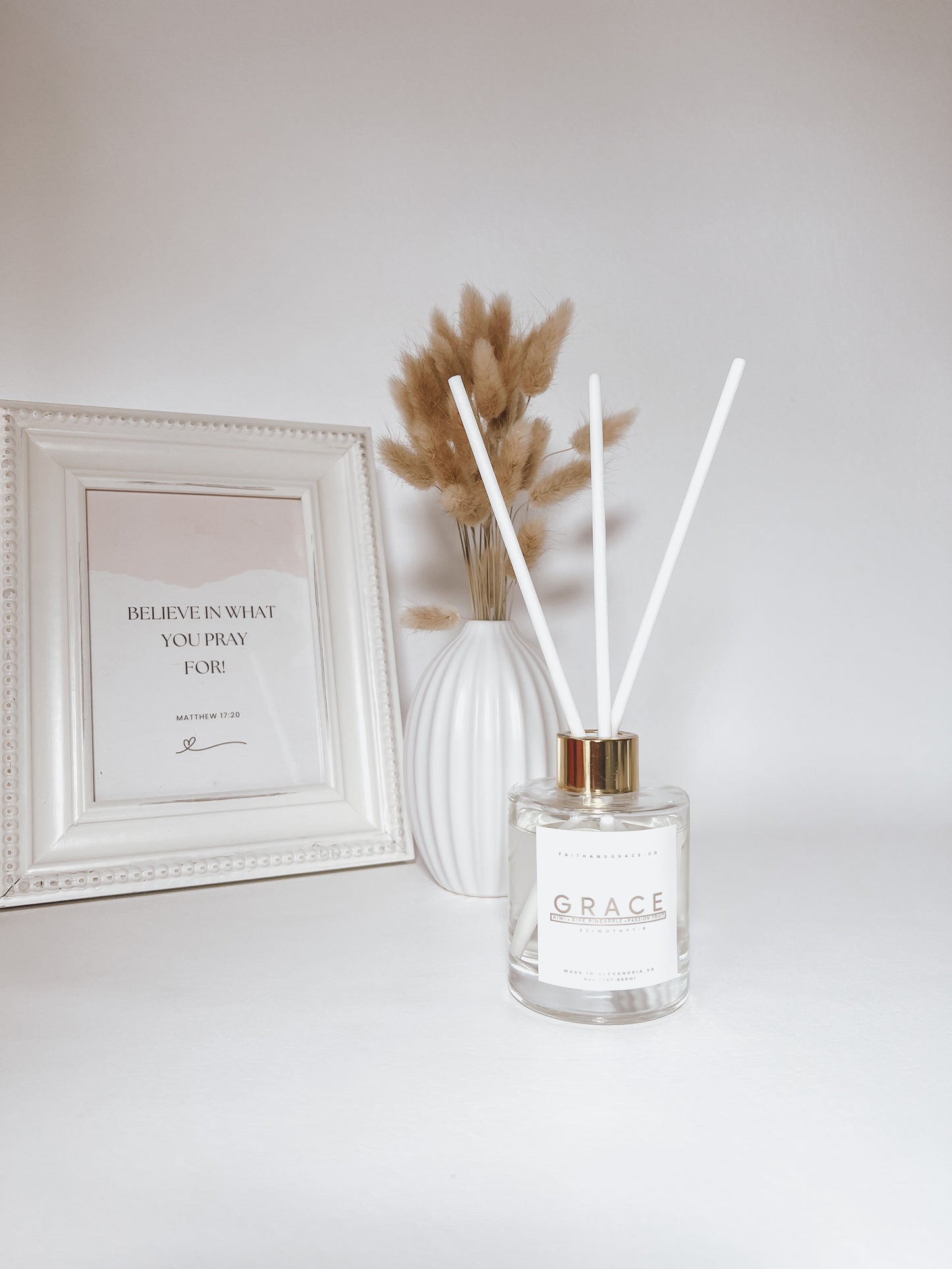 Grace passion fruit pineapple kiwi Christian reed diffuser with fiber reeds
