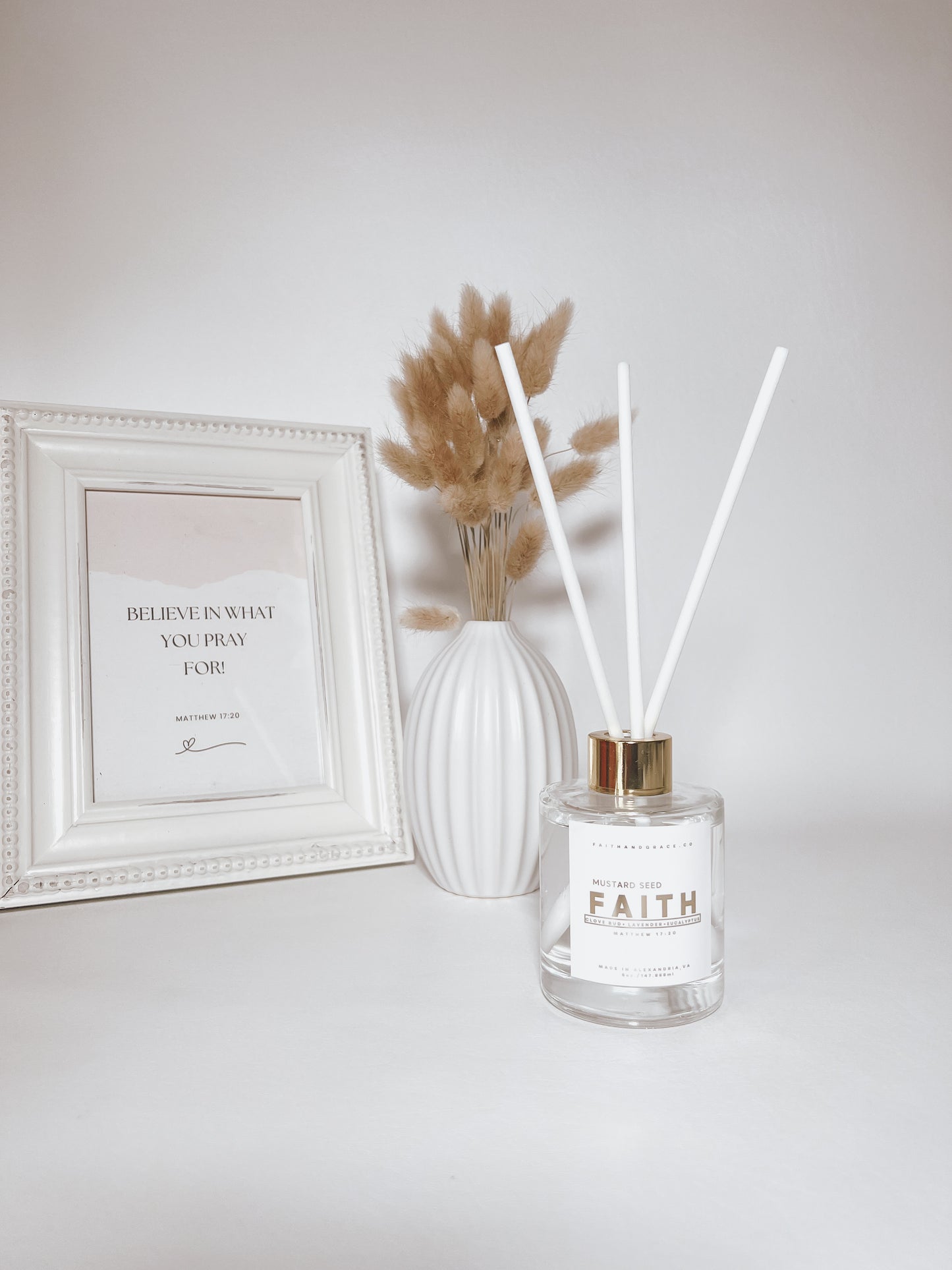 Mustard Seed Faith lavender eucalyptus Christian reed diffuser with fiber reeds