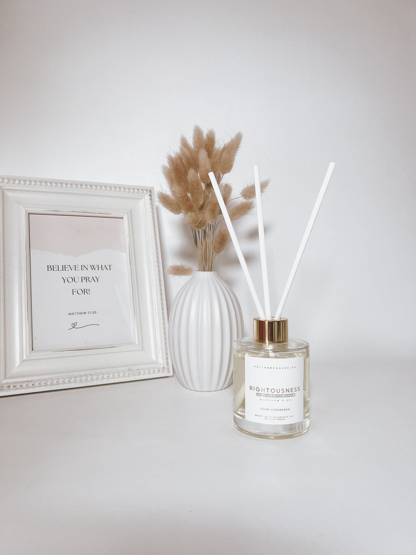 Righteousness tangerine coconut Christian reed diffuser with fiber reeds