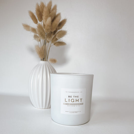 Be the Light Candle with citrus and jasmine fragrance inspired by Matthew 5:16, Faith and Grace Co