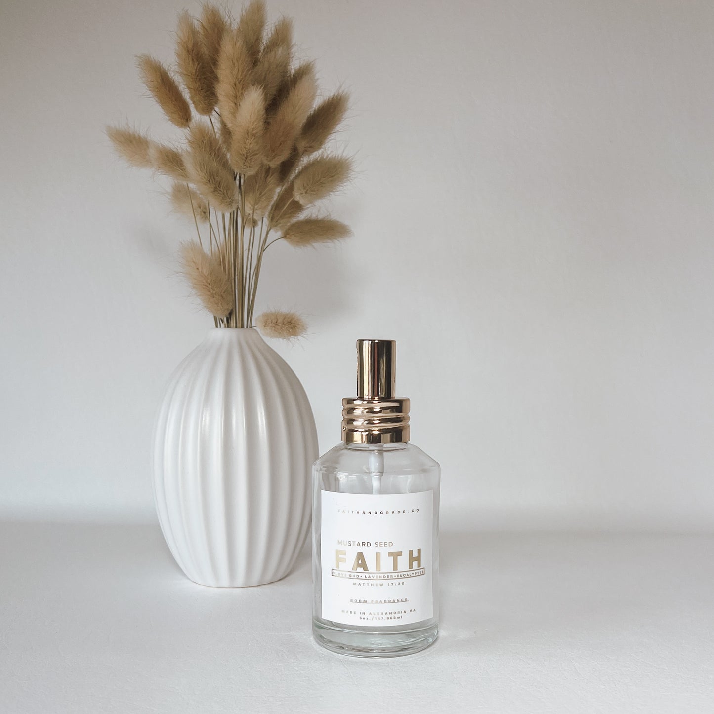 Faith Room Spray with lavender, fresh cotton, and eucalyptus fragrance inspired by Hebrews 11:1, Faith and Grace Co
