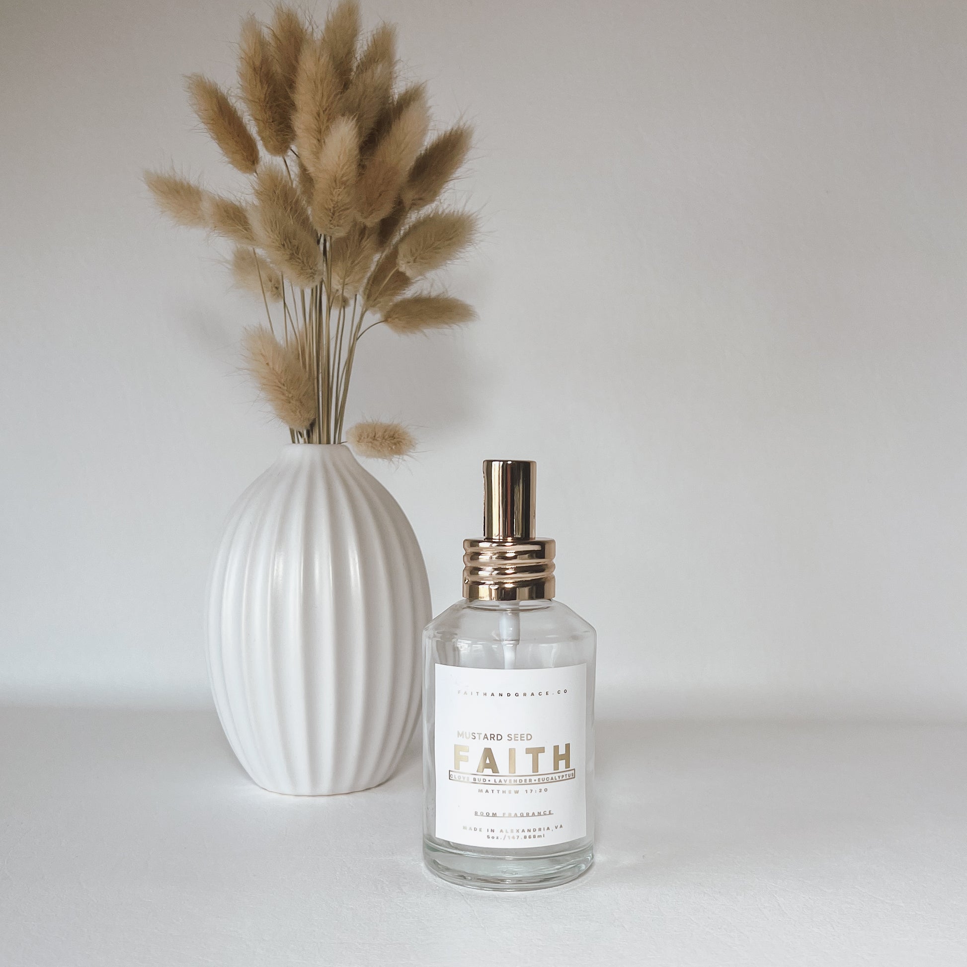 Faith Room Spray with lavender, fresh cotton, and eucalyptus fragrance inspired by Hebrews 11:1, Faith and Grace Co
