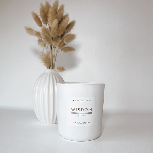 Wisdom Candle with oud, turmeric, and tonka fragrance inspired by Proverbs 2:6, Faith and Grace Co